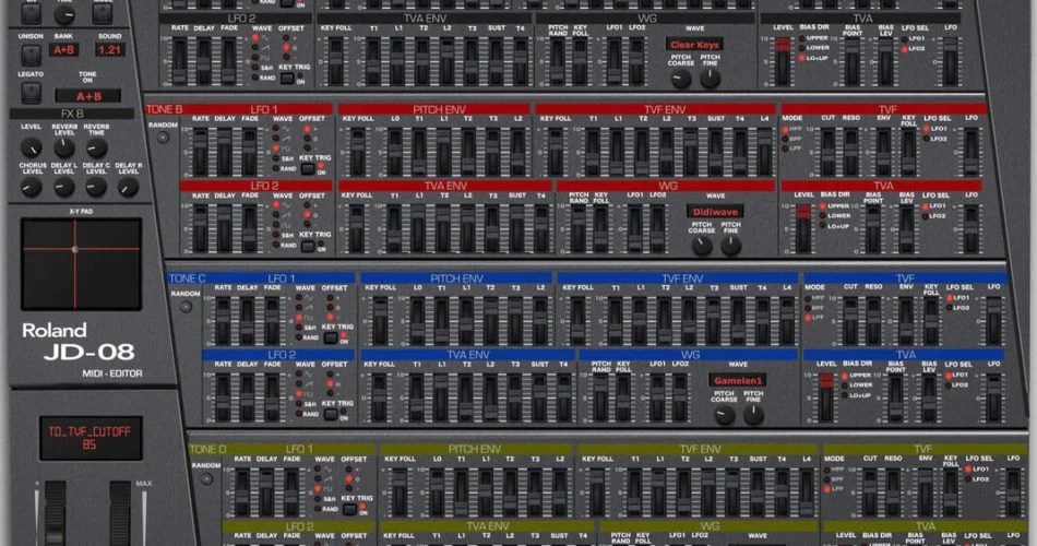Momo发布了Roland JD-08合成器的MIDI编辑器-