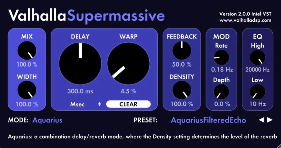 ValhallaSupermassive免费延迟/混响获得新的水瓶座和双鱼座模式-