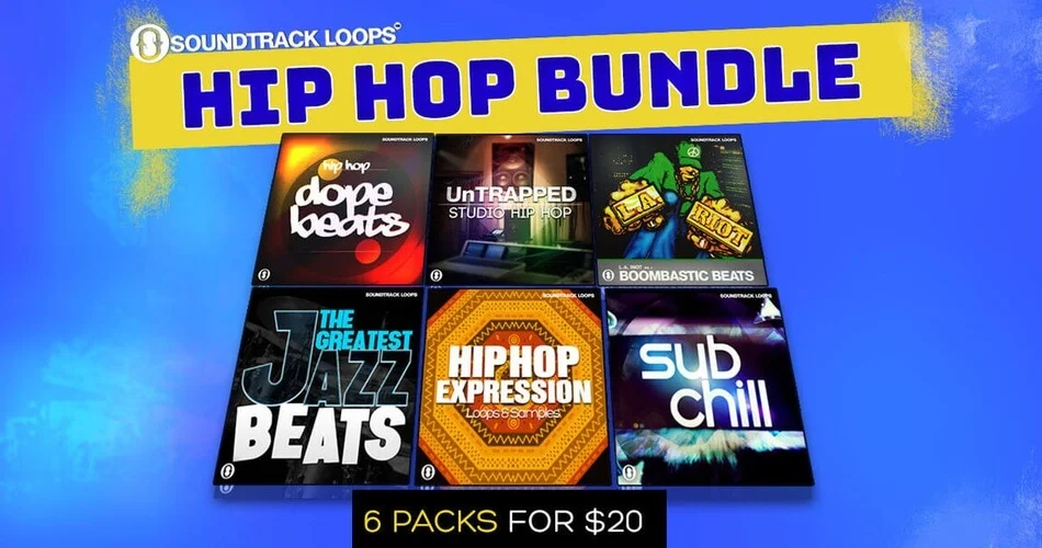 通过 Soundtrack Loops 购买 Hip Hop Bundle 可节省 85%：6 包，现价 20 美元-