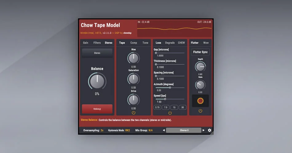 Chowdhury DSP 将 Chow Tape Model 免费磁带插件更新到 v2.11.0-