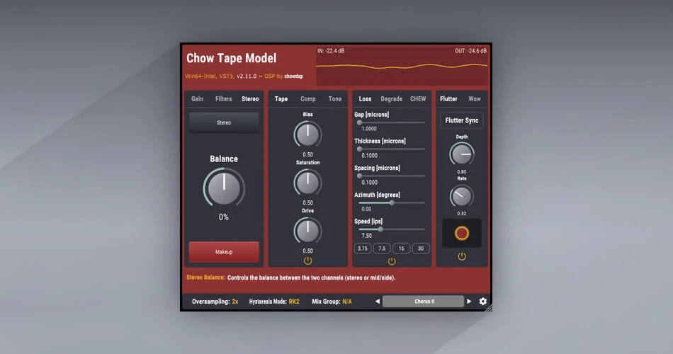 图片[1]-Chowdhury DSP 将 Chow Tape Model 免费磁带插件更新到 v2.11.0-