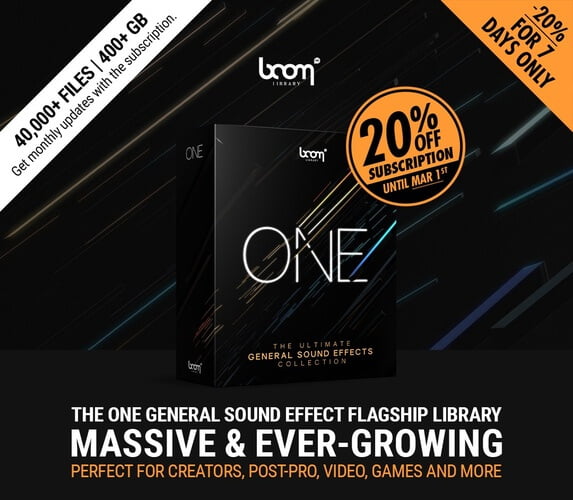 BOOM Library提供BOOM ONE音效库，可享受20%的折扣-