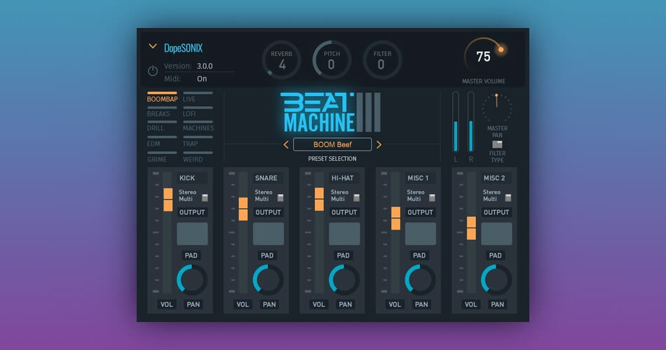 在DopeSONIX的Beat Machine 3虚拟鼓乐器上节省50%-