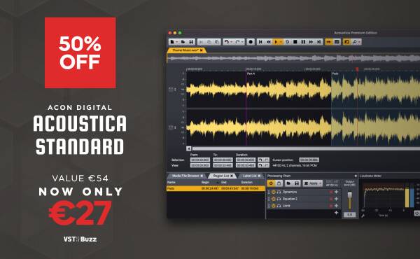在Acon Digital的Acoustica音频编辑器软件上节省50%-