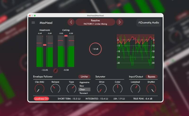 MaxHead：Aqusmatiq Audio的峰值限制器效果插件-