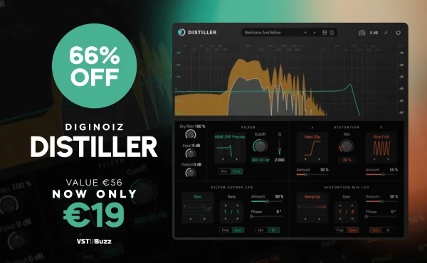 在Diginoiz的Distiller失真滤波效果插件上节省66%